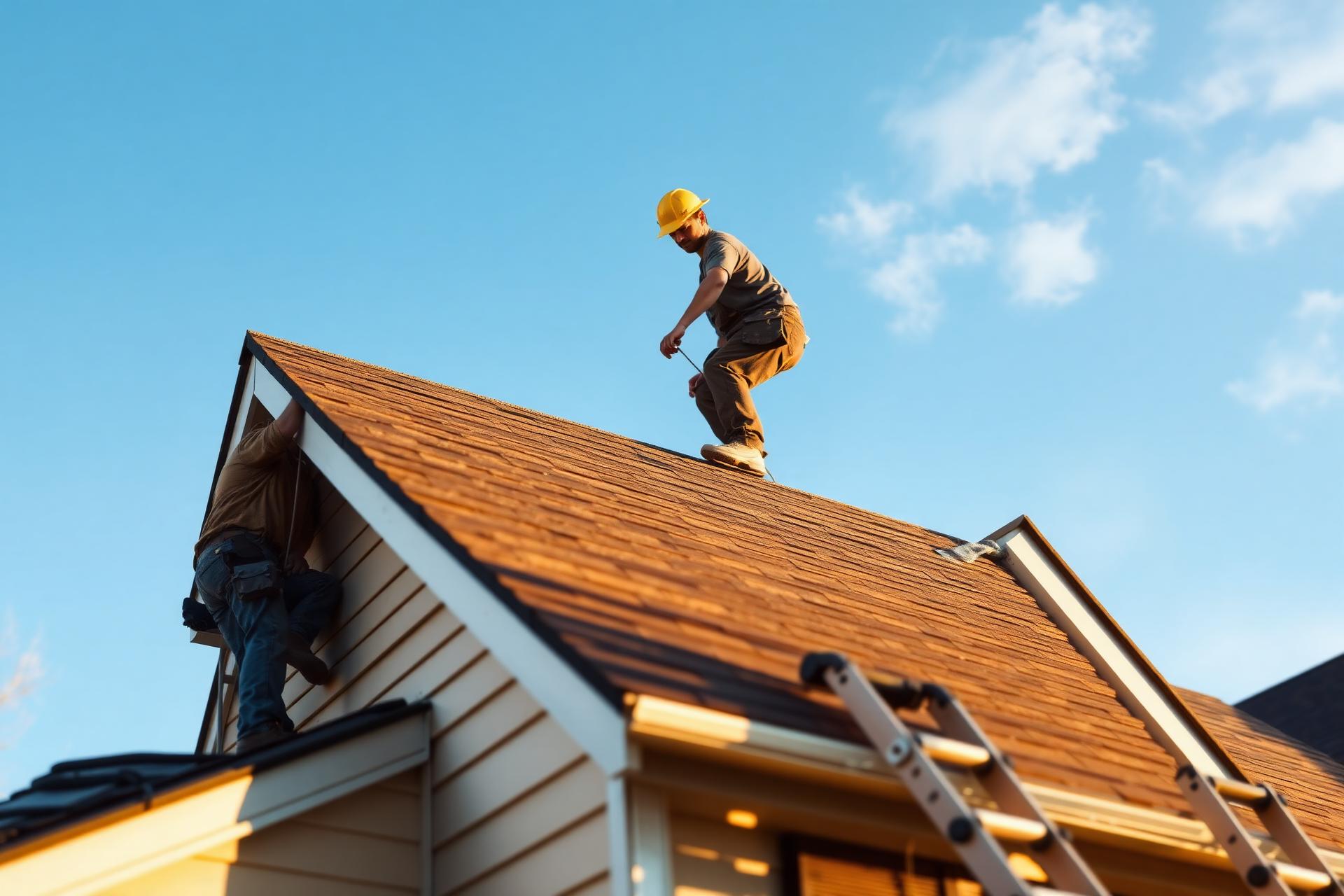 Roofers installing new shingles on a Northern New Jersey home
